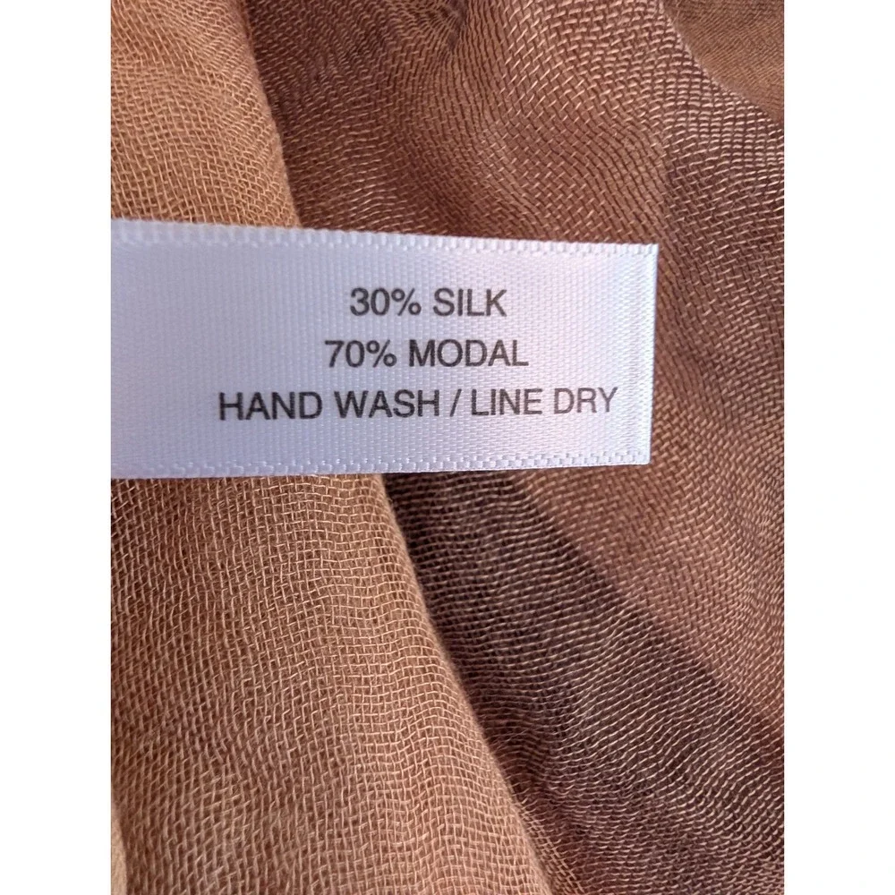 Naturally Knotty Silk Modal Blend Plaid Scarf Wrap Tan Brown Frayed Fringe 44x80